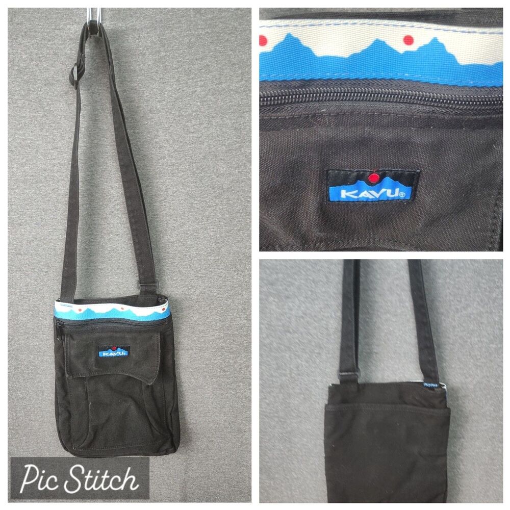 Kavu Keeper Crossbody Bag in Black Adjustable Strap Pockets Canvas Outdoor